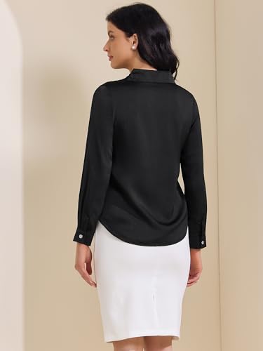 Allegra K Women's Satin Work Blouse Collar V Neck Long Sleeve Office Dressy Shirt4