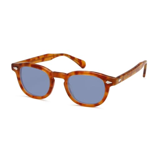 Lunettes de soleil rondes vintage en acétate blond et bleu pour homme