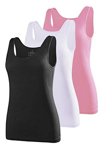 Air Curvey Tank Tops for Women Undershirt Tanks Slim-Fit 3 Pack Black White Pink L