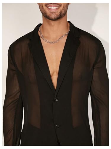 OYOANGLE Men's Long Sleeve Sheer Mesh Blazer Jackets Party Lightweight See Through Button Front Shirts Outwear4