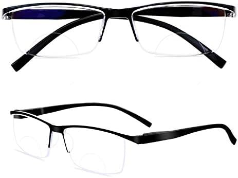 Occhiali da Lettura Bifocali Anti Raggi Blu, Occhiali da Vista da Lettura A Mezza Montatura da Uomo, Occhiali per Computer con Protezione UV Antiriflesso, Neri, 1.5