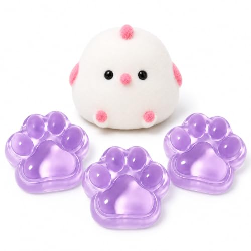 3Pcs Mini Cat Paw Squishy Toys , Cute Mini Chicken Squeeze Toys with Squishy Keychain, Soft Sensory Fidget Toys for Kids Adults Anxiety Relief Party Favors