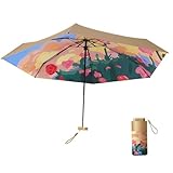 Csnbfiop Paraguas de pintura al óleo, paraguas pequeño con protección solar, sombrilla para exteriores, paraguas de sol y lluvia, paraguas de viaje, paraguas plegable