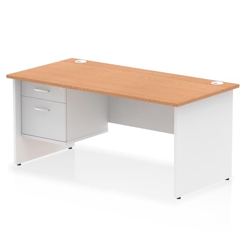 Image of Dynamic Impulse 1600 x 800mm Straight Office Desk Oak Top White Panel End Leg with 1 x 2 Drawer Fixed Pedestal