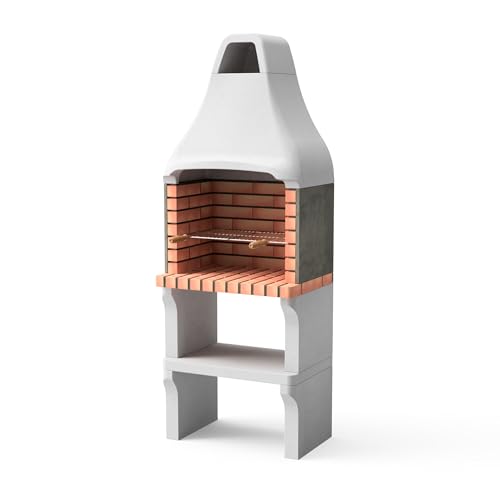 MOVELAR - Barbacoa de Obra Prefabricada de Leña y Carbón Modelo New Iberia Plus XL (Gris, Naranja - 69 x 47 x 190 cm) REF: 3548 - Cocina de Exterior Compacta para Jardín o Patio