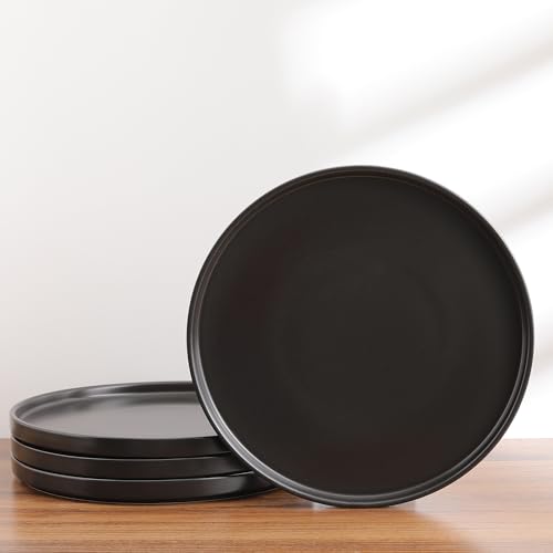 Image of Stone Lain Coupe Stoneware Set of 4, Dinner Plates, Black Matte