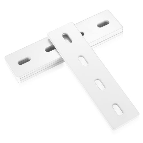 Soportes de Placa Plana, 4 Pcs Chapa Perforada, Soporte de Esquina Plano, Placas de Unión Planas, Placa Perforada, Blanco Pletinas Soportes de Esquina con 4 Ranuras para Muebles Madera Conectores