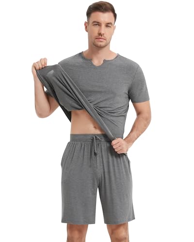 NACHILA Pajamas for Men Pj Short Sleeve Sleepwear with Shorts V Neck Loungewear Cool Pajama,Viscose Made from Bamboo3