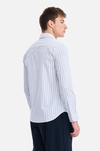 Image of SNITCH Men Semi-Formal Shirt | Modern Slim Fit Full Sleeve Point Collar Vertical Stripe Pattern | Cotton Blend Stretch Fabric for Office & Business Casual Wear