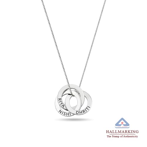 Image of TRUESILVER ACPL 925 Sterling Silver Personalized Name Necklace for Women | Custom Engraved Couple & Family Pendant | Heart Circle & Russian Ring Necklaces | Gift for Anniversary Birthday Wedding