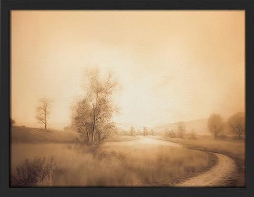 SIGNWIN Framed Sepia Vintage Antique Retro Countryside Road Wall Art, Nature Wilderness Wall Decor Prints, Scenic Multicolor Cozy Colorful Wall D¨¦cor for Living Room, Bedroom - 12'x16' Black