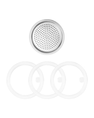 Sivaphe Espresso Maker Replacement Parts for Stainless Steel Moka Pot, Includes 1 Filter and 3 Silicone Gasket Seals (2 Cups)