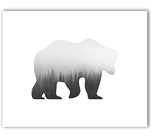 Woodland Decor Woodland Print Woodland Animal Gray Art Print Bear Art Print Gray Animal Print Animal Wall Art Gray Bear Print Neutral Animal Print Bear Wall Print Bear Wall Art Poster 8x10