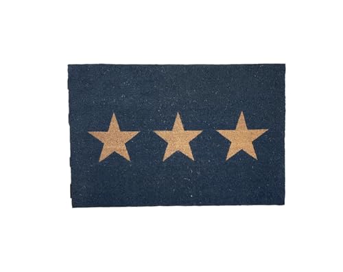 Loft1850 Small Natural Coir Charcoal Doormat With 3 Stars | Indoor Non Slip With PVC Backing | Entrance Mat | Stylish Welcome Door Mat | Hallway Doormat | Doormats