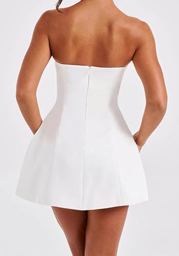 SHINFY Women Sexy Strapless Mini Dress Bodycon Off Shoulder Tube Top A-Line Short Dress Formal Cocktail Dresses4