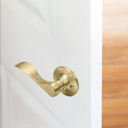 Image of Design House Springdale One-Sided Non-Turning Dummy Door Lever, Satin Gold, Decorative Interior Door Handle for Closet, Pantry, and French Doors, Reversible Surface Mount Hardware, 728873