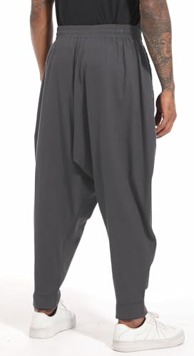 perdontoo Mens Harem Pants Loose Fit Elastic Waist Drawstring Aladdin Hippie Trousers4