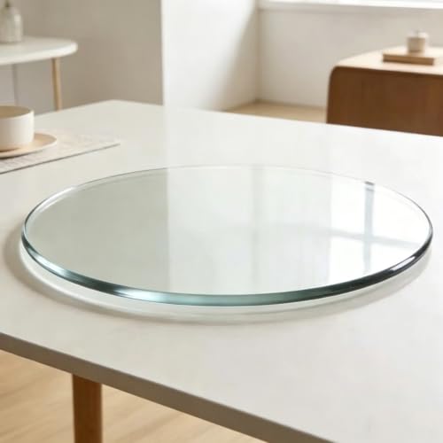 Plateau en verre épais transparent de 48 cm avec bordure haut de gamme polie