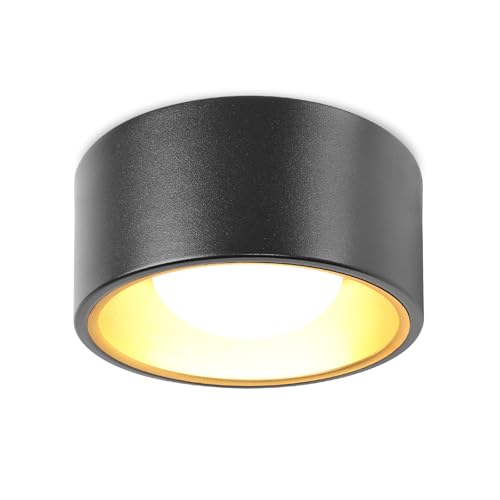 YindaLux Foco de Superficie Negro incl. GX53 LED de 7W 800LM 4000K Blanc neutro 230V, Redondo Ø130x60mm Aluminio Downlight LED Techo Superficie para salone pasillo cocina