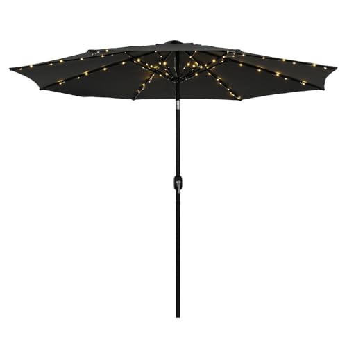 Instahut Outdoor Umbrella 2.9M Patio Table Market Umbrella with LED String Lights 8 Sturdy Ribs and Push Button Tilt and Crank for Deck, Pool, Garden, Backyard, Beach