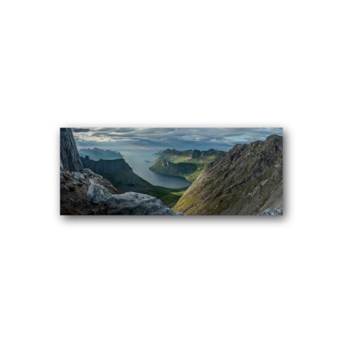 Toile murale eau calme de fjord et sommets rocheux pour tableau salon moderne