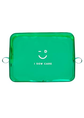I DEW CARE Makeup Bag - Green Pouch | Cosmetic Standing PVC Clear Case, Water-resistant, Durable, Vacation Travel Friendly, Portable Cosmetic carry for Women & Men, Organizer