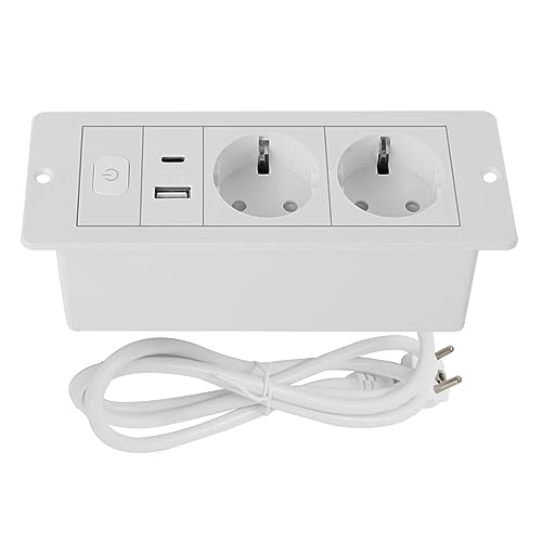 Dhqkqg Prise Encastrable Plan De Travail, Prise Encastrable De Table Avec 2 USB, Prise USB Encastrable, Bloc Prise Encastrable, Prise Plan De Travail, Multiprise Pour Meuble Ou Plan De Travail (Blanc
