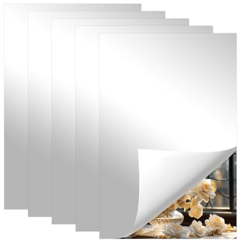 Xbessc 5 Pièces Miroir Adhesif Mural 20 x 30cm Flexibles Feuilles Miroir Autocollant sans Verre Acrylique Miroirs à Coller Carrés Carrelage Murale pour...