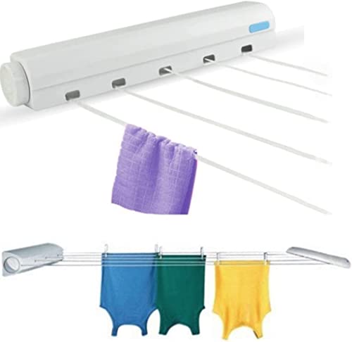 DreamNights 18m 5 Line Retractable Washing Line Airer for Indoor & Out Door Laundry Drying Airer Wall Mounted Cloth Airer White (1)