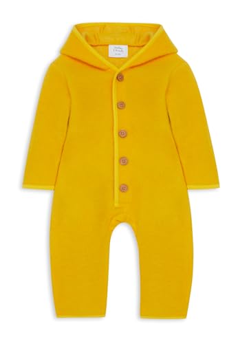 Stellou & friends Baby Walkoverall mit Holzknöpfen aus hochwertigem Wollwalk, weicher & kuscheliger Overall aus 100% Schurwolle, perfekt für den Frühling, Herbst & Winter, Yellow 86/92