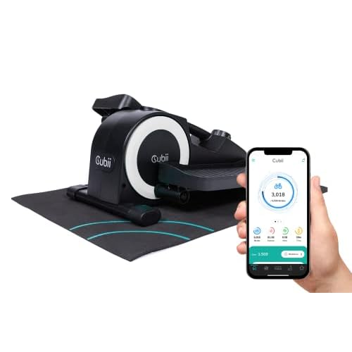 Cubii JR1+ Under Desk Elliptical Exercise Machine Bundle with Non Slip Mat – Compact, Quiet, Adjustable Resistance Levels, Portable, Bluetooth Connected for Adults and Seniors