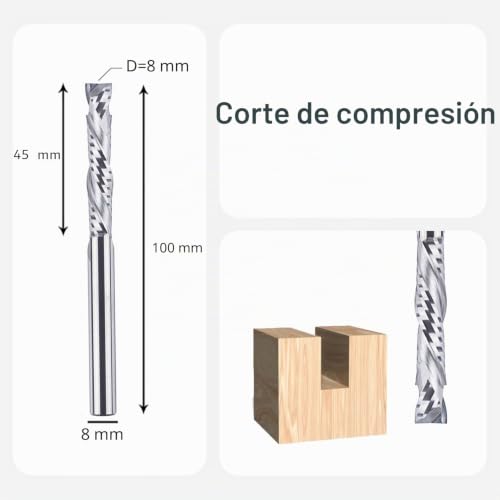 Miniatura 2 de Spetool Fresas Para Madera 8mm Fresa De Ranurar Cnc Fresa Espiral Compresión Fresa Helicoidal Extralarga Longitud De Corte 45mm Hrc55 Brocas Enrutador Carburo Herramienta De Fresas De Corte De Madera