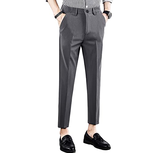 Men's Cropped Suit Pants Stretch Skinny Fit Casual Business Pant Slim Fit Tapered Ankle Dress Chino Trousers