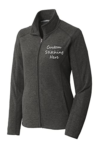 INK STITCH Women L235 Custom Design Your Own Stitching Logo Texts Heather Microfleece Jackets - 4 Colors