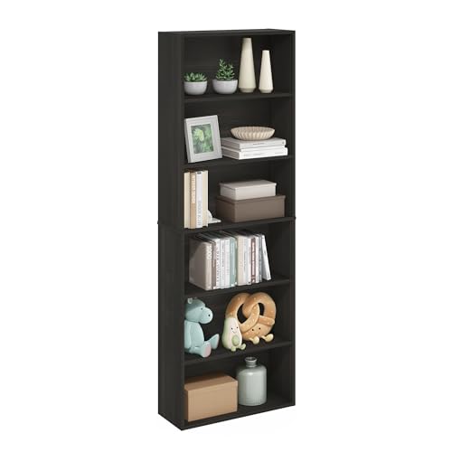 Image of Furinno Jaya Simply Home Free Standing 6-Tier Open Storage Bookcase, Espresso | 9.5 x 24.6 x 71, Tall, Standing Bookcase, Organization for Home Office, Living Room, Bedroom