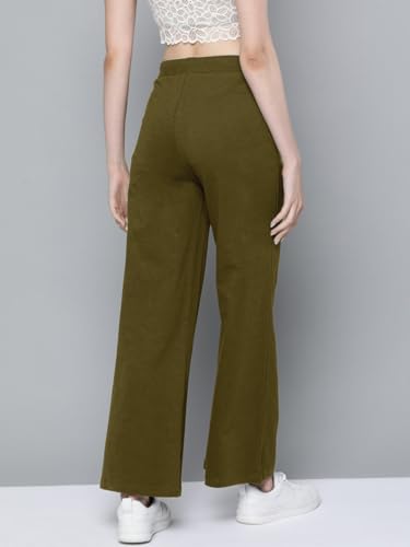 Image of Vogaan Women's Cotton Blend Wide Leg Pants | Drawstring Waist Casual Solid Track Pants for Women