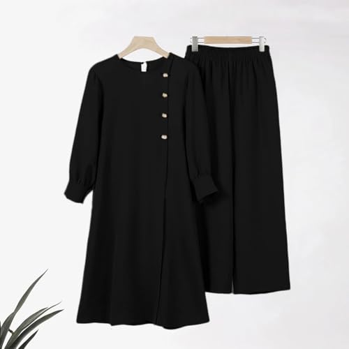 IDOPIP Abaya Dress for Women Muslim Set Long Sleeve Ramadan Islamic Dress Shirt with Pants 2PCS Dubai Prayer Casual Clothes4
