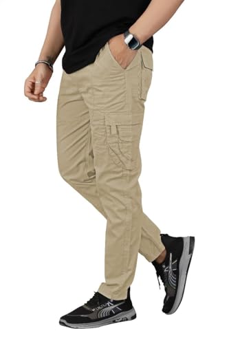 Image of Men's Cargo Pants | Cotton Casual Trousers with Multi-Pocket Design | Comfortable Athletic