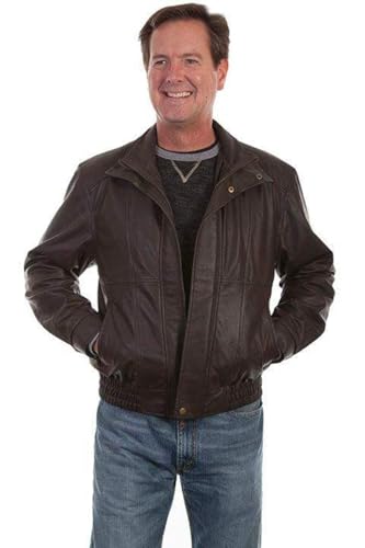 Image of Scully Men's Chocolate Leather Rectangle Coat