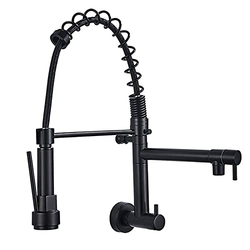 Grifo para Fregadero de Cocina con rociador extraíble, Grifo Mezclador Monomando de latón Macizo, de Arco Alto, con caño Doble Giratorio de 360°, montado en la Pared, Cromado.