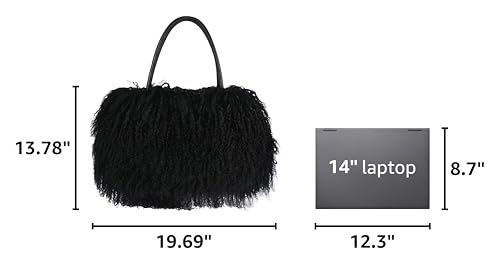 Image of Women Luxury Real Lamb /Mongolian Flush Wool Fur With Genuine Leather Handles Handbag