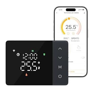 Cronotermostato WiFi a Batteria EZAIoT – Caldaia Gas, Scatola 502/503, Programmazione 7×6, NO/NC, 2.4GHz, Controllo Vocale Alexa/Google, Tuya APP, Nero