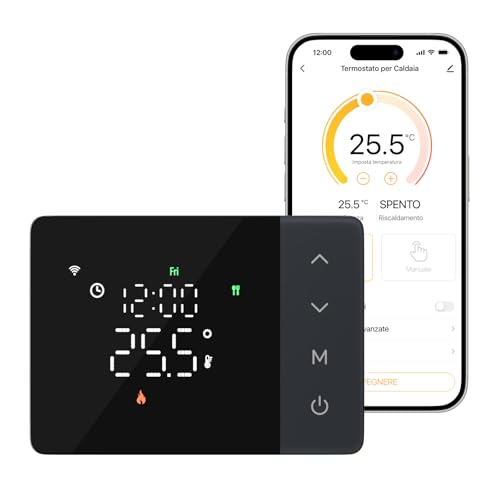 Cronotermostato WiFi a Batteria EZAIoT – Caldaia Gas, Scatola 502/503, Programmazione 7×6, NO/NC, 2.4GHz, Controllo Vocale Alexa/Google, Tuya APP, Nero