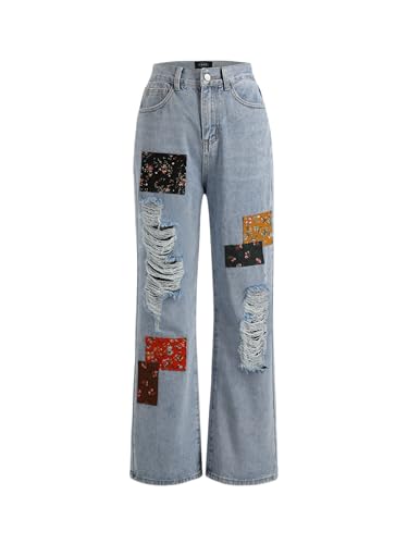 CIDER Women's Cute Patchy Denim Jeans - Main Image