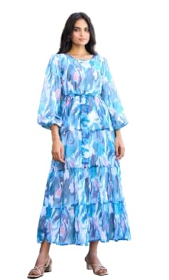 Georgette Gown Maxi Dress Full Stitched Western Gown Long Dress Women& Girl's-image-5