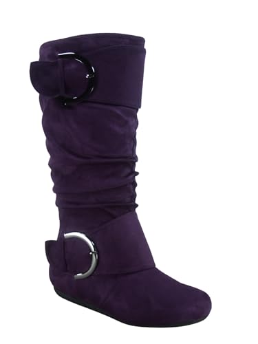 TZ Zone-38 Women's Closed Round Toe Flat Heel Buckle Slouchy Mid-Calf Casual Boots