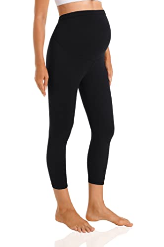 Foucome Women's Maternity Capri Leggings Over The Belly Pregnancy Active Workout Yoga Tights Pants (Black, M) #TOP9