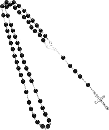 Collier de perles de croix catholique en argent anti-ternissement pour homme femme