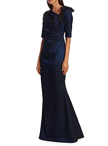 Teri Jon by Rickie Freeman Metallic Bow Shoulder Gown, 18 Sapphire