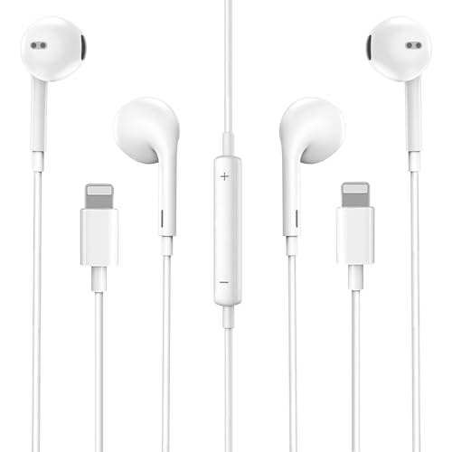 2 Pack Earphones for iPhone, In-Ear Headphones, Wired Earbuds with Lightning Connector, Stereo Sound Earbuds with Built-in Microphone and Volume Control, Compatible with iPhone 14/13/12/11/SE/XS/X/8/7